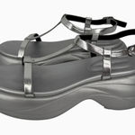 Charles and Keith  Platform Sandals Size 7 Silver Chunky Strappy Y2K Retro Trendy Photo 0