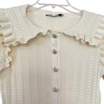 ZARA Cream Ruffle Collar Knit Crystal Jewel Button Cardigan Sweater Size Medium Photo 3