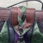 Vintage SHARIF Lizard Croc Leather Patchwork Convertible Clutch Shoulder Bag Photo 5