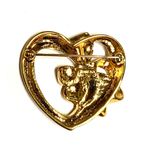 Vintage Gold Heart Brooch with Blue Crystal Center – Elegant Bow Design Photo 2