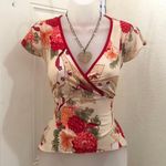 RARE Y2K Romantic Fairy Goth Asymmetrical Handkerchief Hem Shirt Top Blouse Floral Vintage V Photo 3