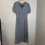 Böhme Floral Print Midi Dress Blue Button Front Slit Cottagecore Women's‎ Small Photo 1