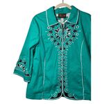 Bob Mackie VTG Wearable Art Embroidered Teal Jacket Floral Design Cotton Blend L Photo 1
