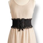 Deadstock Vintage Y2K Black Lace Corset Belt Leather Trim Statement Wide Cincher Photo 0