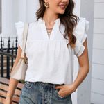 NEW White Textured Ruffle Flutter Sleeve Frilled Neckline Blouse Size Small Photo 1