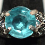 Source Unknown Enchanting Sea Blue Inset Beveled Glass Stone Filigree Silver Tone Size 11 Ring Photo 0