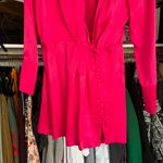 ZARA hot pink satin effect button down long sleeve mini dress L Photo 6