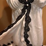 Victoria's Secret Vintage  Ivory Satin Slip Black Lace Button Front Size Medium Photo 4