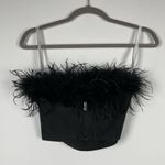 Superdown Ramona Bustier Strapless Feather Trim Corset Crop Tank Top Black XS Photo 3