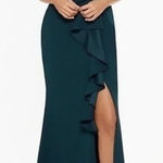 Betsy and Adam  Christine Scuba Crepe Ruffled Bow Gown Photo 0