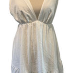 White Mini Dress V Neck Sleeveless Tie Back Ruffle Hem Summer Party White Photo 0