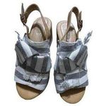 Nature Breeze  Size 6 Blue and White Woven Peep Toe Cork Wedge Sandals Photo 0