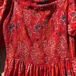Angie  Peasant Sleeve Red Print Maxi Dress M Photo 3