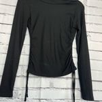 Black Fitted Long Sleeve Tie Front Lace Blouse Ribbed SZ S Stretch Crew Top Y2K Photo 3