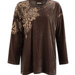 Paparazzi Embroidered Velvet Western Blouse Tunic Top Boho Whimsigoth in Brown L Photo 0