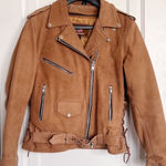 All State • brown leather motorcycle jacket insulated lined moto Indian logo Tan Size L Photo 0