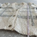 Joie  Plaid Button Up V-Neck Cardigan Sweater Cream Gray Size S Photo 7