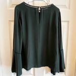 Loft Womens Green Bell Sleeve Keyhole Neck Blouse Top Size Small Holiday Party Photo 5