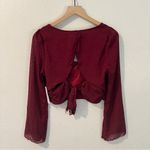 Kirious LA Burgundy Swiss Dot Chiffon Bell Sleeve Tie Back Cutout Crop Top‎ L Red Size L Photo 4