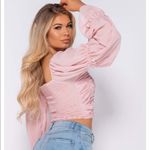 NWT Parisian Off Shoulder Ruched Sheer Top Womens 8 Black Romantic Coquette Pink Photo 5