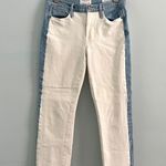 frame denim Arizona Le High Waist Color block Straight Leg White Cropped Jeans Photo 3