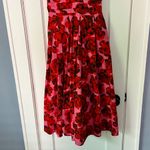Eshakti pink red floral midi dress size small / 6 smocked full skirt feminine Photo 6