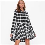 Missguided Plaid Check Black White Long Sleeve Button Down Skater Shirt Dress Photo 7