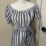 Isabel Maternity by Isabel and Ingrid Off the Shoulder Striped Maxi Dress Large Blue Size undefined Photo 1