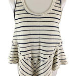 Lucky Brand  Striped Knit Peplum Tank Cream Navy Boho Casual Summer Top M Photo 0