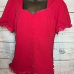 Allegra K Red Button-Up Top with Lace Trim and Corset Back Photo 0