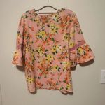 Isaac Mizrahi  Pink Floral Blouse with Crochet Accents Photo 1