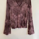 American Eagle Soft Sexy T Tie Dye Faux Wrap Top Purple Surplice Long Sleeve S Photo 3