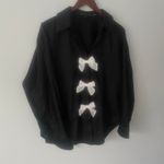 English Factory English Factor Bow Poplin Button-Up Shirt Black Size Medium Photo 4