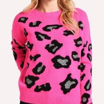 autumn cashmere Hot Pink Leopard Pullover Sweater XS Fuchsia MobWife Crewneck Photo 0
