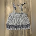 Old Navy Blue and white striped tank top with adjustable straps and tie-up detail Photo 0
