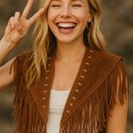 None Women's Brown Fringe leather Vest Photo 0