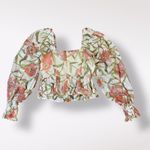 Moodie Floral Smocked Blouse‎ Womens Size XS Cottage Core Cream Pink Photo 6