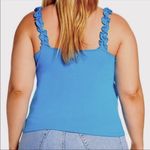 BP New  Ruffle Strap Ruched Tank Top Fitted Rib Knit Blue Photo 10