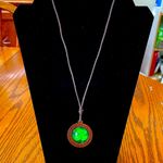 Four Leaf Clover Necklace Green With Brown Cord New Photo 4