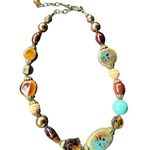 Premier Designs  “Treasure Hunt” Beaded Necklace Earthtone Brass 15" Retired Photo 0