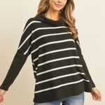 Chic Striped Cowl Neck Sweater Black Size L Photo 0