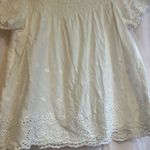 Cream Smocked Short Sleeve Blouse with Bib Collar White Photo 3