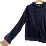 Juicy Couture  Y2K Velvet Hoodie Track Jacket Bling Zipper Pull Tab Navy Blue, XL Photo 5
