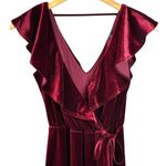 AQUA NWT  Zinfandel Deep Wine Red Stretch Velvet Ruffled Dress Size Small Photo 3