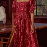 Hill House The Nesli Nap Smocked Dress Burgundy Botanical Floral Womens Size XS Photo 2