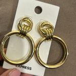 EXPRESS NWT  1 5/8" Thick Dangle Hoop Push Back Pierced Earrings Gold Ton… Photo 1