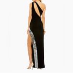 Mac Duggal NWOT  One Shoulder Cut Out Mirror Sequin  High Slit Black Gown Sz 0 Photo 1