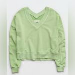 Aerie House Party oversized Cropped sweatshirt in Festive Ticket Green Photo 3