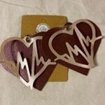 Handmade Faux Leather Burgundy Pink Heart and Beat Women's Earrings Photo 0