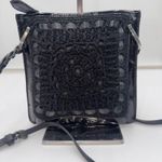 Brighton  Black Patent Leather Crochet Square Crossbody Bag Handcrafted LA Photo 4
